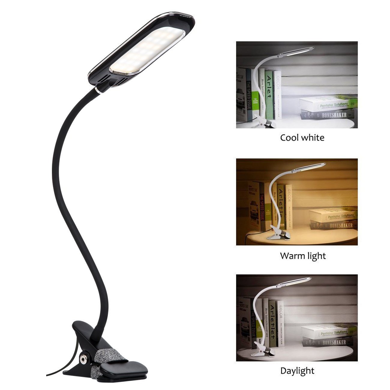 Eyocean Clamp Reading Light for Bed Headboard, Bedroom with 3 Color