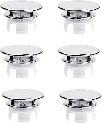 suchkawe 6PK Chrome Sink Overflow Covers Bathroom Washing Basin Hole Cap 22-24mm