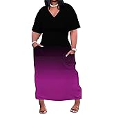 SUZONANA Women Casual T-Shirt Dress V Neck Short Sleeve Solid Color Oversize Dress with Front Two Pockets