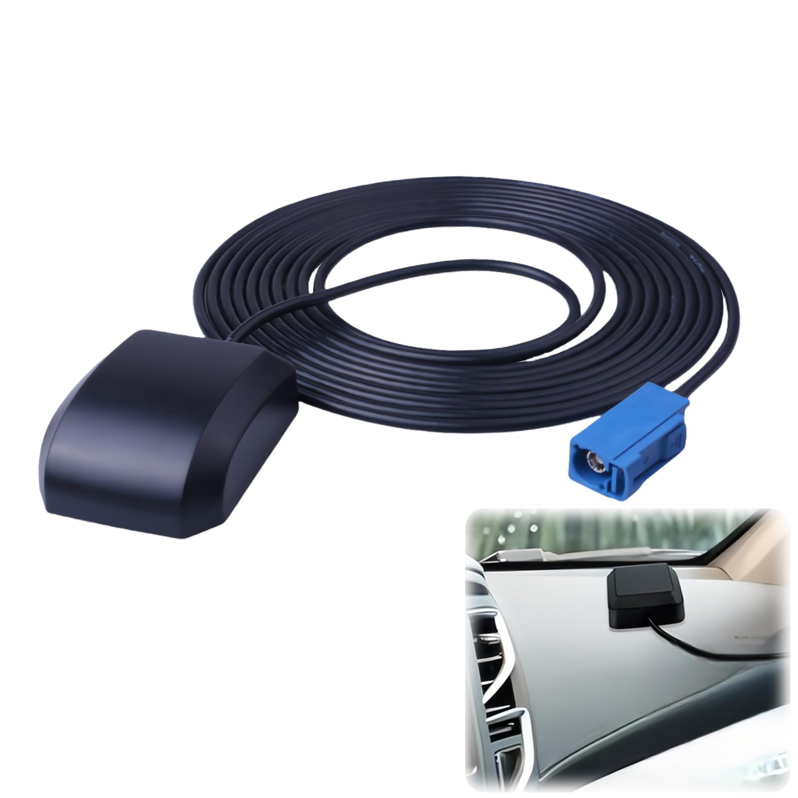 Waterproof GPS Antenna with Fakra C Blue Connector, Active Vehicle Navigation Compact Replacement Aerial Female Adapter Right Angle for Ford VW BMW Mercedes Chrysler Dodge Ram RAM and SUVs