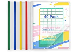TOTiyea 40 Pack Clear Report Covers with Sliding Bars, 9mm (70 Sheet Capacity) Colorful Sliding Bar File Folders, for Letter Size