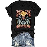 Women Vintage Wildflower T Shirt Funny Sun Mystical Shirts Boho Graphic Tees Short Sleeve Tops