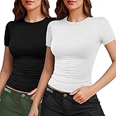 Womens Casual Basic Crop Tops Summer Autumn White Black Short Sleeve Crew Neck T Shirts Slim Fit Tees Plain Going Out Y2k Plain Cute Tops Tight Fitted Compression Baby Tee Shirts Trendy Clothes 2026