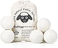 Budieggs Wool Dryer Balls Organic XL 6-Pack, Reusable 100% Natural Fabric Softener, Baby Safe & Hypoallergenic, Reduce Wrinkles & Drying Time, Chemical Free Premium New Zealand Wool (White-XL)
