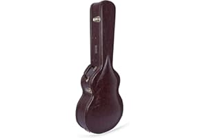 Crossrock Case - Hard-Shell Wooden Guitar Case - Fits OM/Martin 000-14 Fret Acoustic Guitars - Stainless Steel Latches, Sponge Lining, Metal Feet, Storage Space - Brown