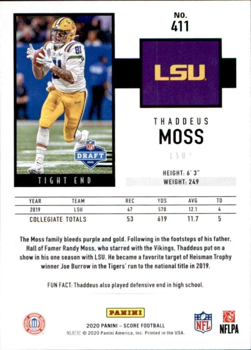 Base Singles 2020 Score #411 Thaddeus Moss LSU Tigers Rookie Football Card  Sports Collectibles