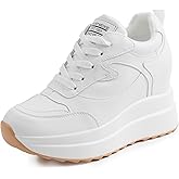 AONEGOLD Platform Sneakers with High Hidden Heel, Wedge Sneakers, Leather Upper, Fashion Lace-ups, Increasing 3.94 inches