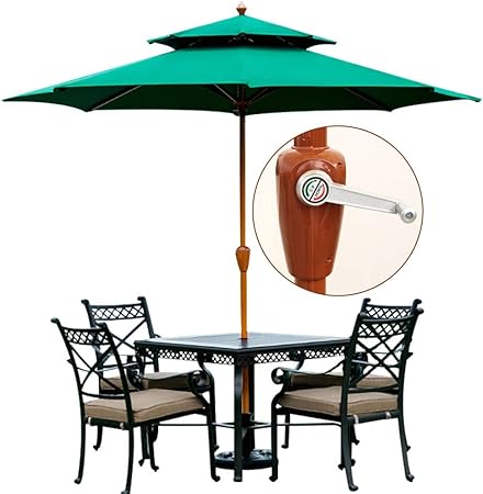 Erru 2 Tiers Market Umbrella With Ventilation Crank 2 7m Patio Parasol Outdoor Table Umbrellas For Beach Backyard Wood Grain Pole Amazon Co Uk Kitchen Home