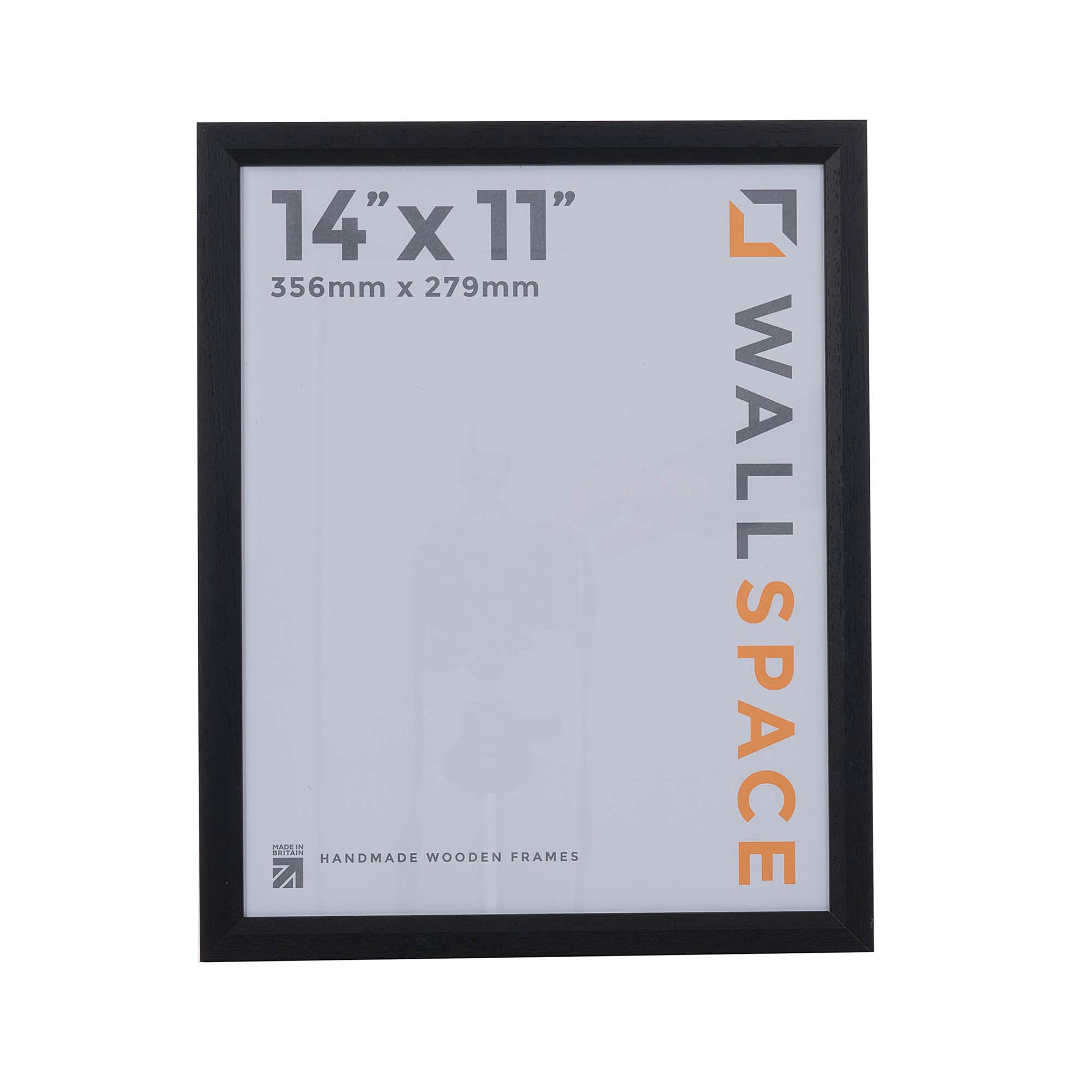 Wall Space Bevelled 14x11 Black Picture Frame | Black 11x14 Photo Frame | 14 x 11 inch | 356x279mm | 35.6x27.9cm | Solid Wood Wooden with Real Glass | Handmade in UK — image 1