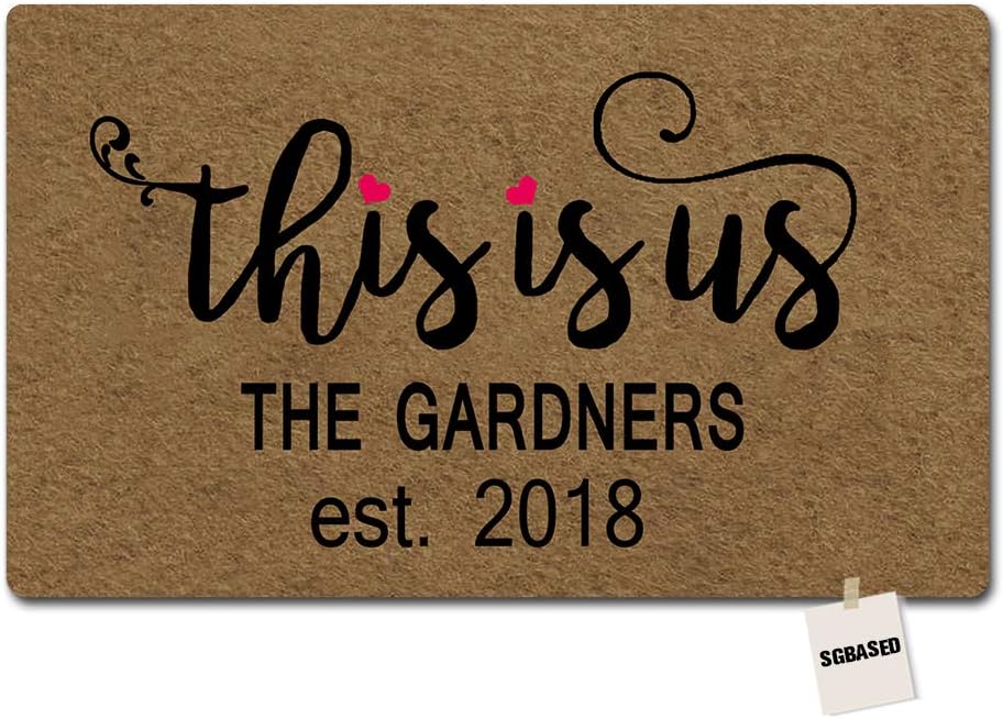 SGBASED Personalized Monogram Doormat This is Us Door Mat Rubber Non-Slip Outdoor/Indoor Entrance Floor Mat Balcony Mat Non-Woven Fabric 23.6 X 15.7 inches