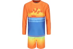 MARDONSKEY Boys Long Sleeve Rash Guard Swim Trunk Swimsuits Set Kids Two Piece Bathing Suit Swimwear Set