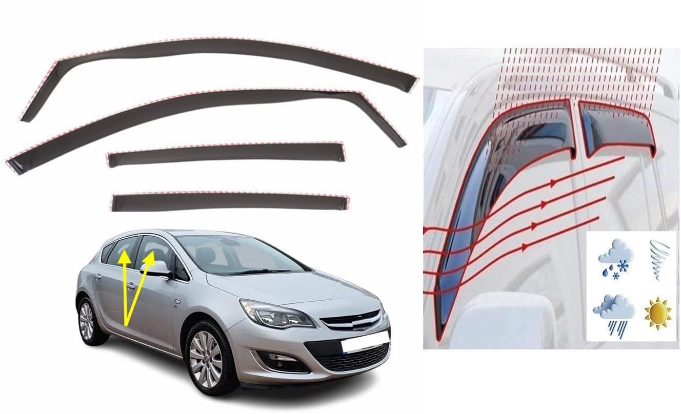 OEMM Set Of 4 Wind Deflectors IN-CHANNEL Type Compatible with VAUXHALL ASTRA J (P10) 5 door HATCHBACK 2009 2010 2011 2012 2013 2014 2015 Acrylic Glass Side Visors Window Deflectors