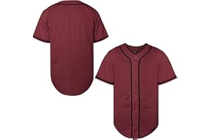 MESOSPERO Blank Jersey Plain Hipster Hip Hop for Men Button-Down Baseball Jersey Short Sleeve Shirt