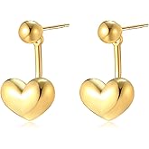 STAYLOVE Small Heart Earrings for Women 925 Sterling Silver Post 14K Gold Plated Mini Ball Stud Ear Jacket Heart Drop Dangle Earrings for Women