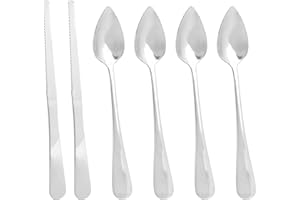 6pcs Serrated Grapefruit Spoon and Knife Set, Stainless Steel Citrus Eating Utensils for Grapefruit Lemon Kiwi Melon Lime Pit