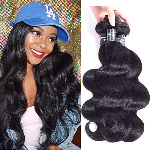 Amella Hair Grade 8A 3 Bundles of Brazilian Body Wave Hair Bundles Weave Human Remy Virgin Hair (8" 10" 12”) Natural Black Color 300g total