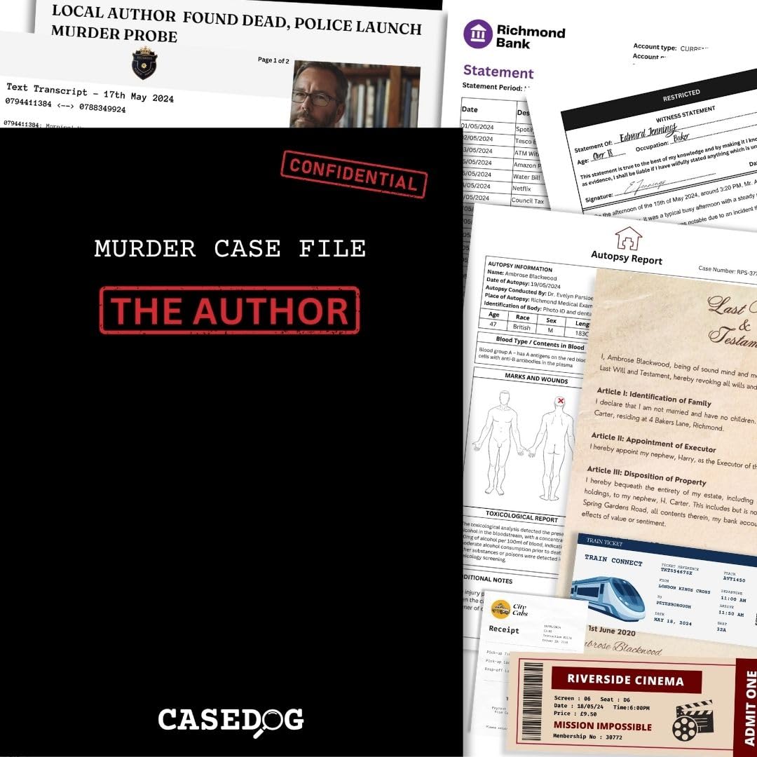 Murder Mystery Case File – The Author, Unsolved Cold Case, Realistic Evidence, Live Emails, Perfect For Date Nights, Solo Play or Parties