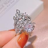 925 Sterling Silver Shiny Full Diamond Gemstone Ring 18K Gold Cocktail Ring Crown Cubic Zirconia Ring CZ Diamond Multi Row Rings Eternity Engagement Wedding Party Ring for Women Z.131 (US Code 7)