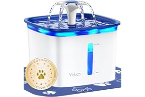Veken Innovation Award Winner 95oz/2.8L Pet Fountain, Automatic Cat Water Fountain Dog Water Dispenser with Replacement Filters for Cats, Dogs, Multiple Pets (Blue, Plastic)