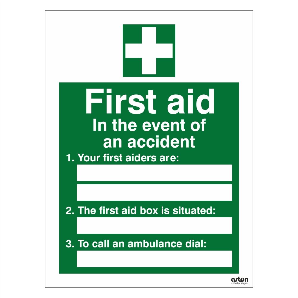 First Aid sign with space to write where your first aiders are, where