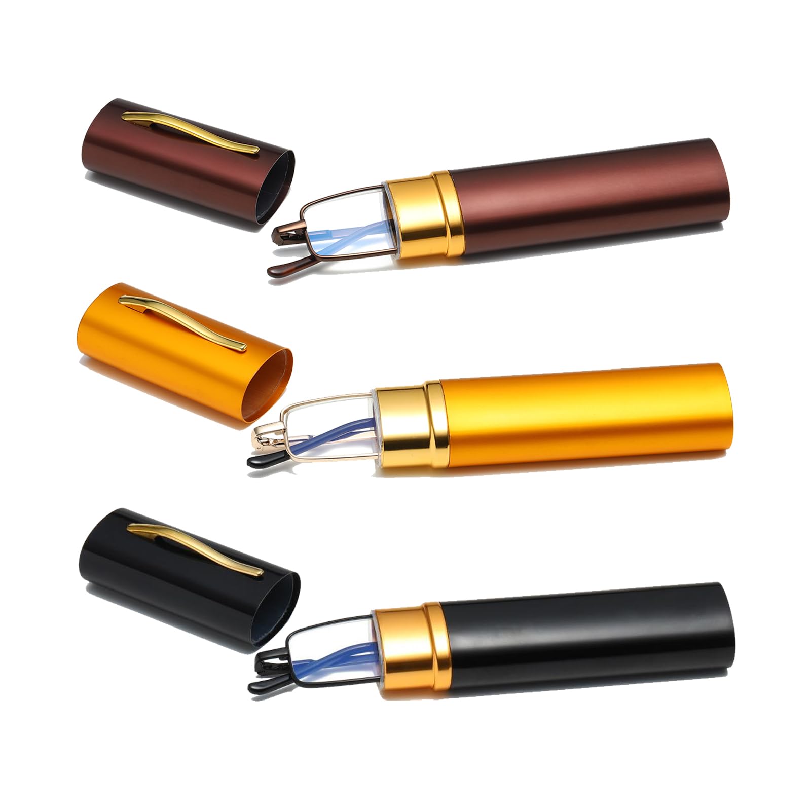 Hubeye 3 Pairs Slim Pen Reading Glasses Tube Reader Glasses Men Women Anti Blue Light Small Reader Spring Hinged Eyeglasses with Portable Clip Case 3.00
