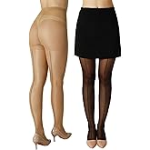 FZPZP 2 Pairs Backseam Sheer Tights For Women- 30D High Waist Control Top Pantyhose with Reinforced Toes