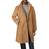 Runcati Mens Trench Coat Notched Collar Single Breasted Mid Long Peacoat Slim Fit Winter Warm Chunky Overcoat
