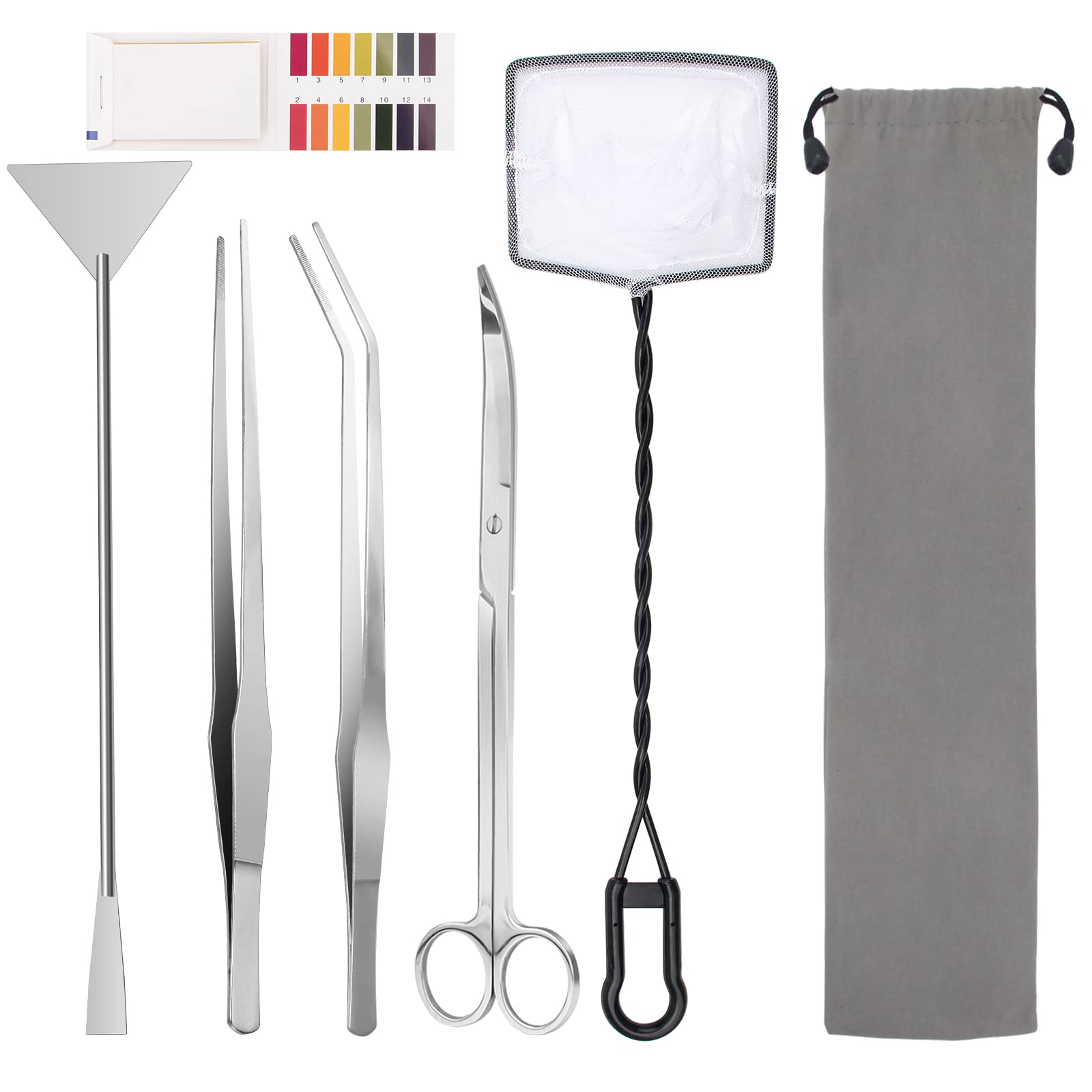 Photo 1 of **MISSING PIECES** Luxiv Aquarium Aquascape Tools Kit, 6 in 1 A Aquatic Plant Aquascaping Tool Stainless Steel Tweezers Scissors Spatula for Aquarium Tank Clean Aquascape Tools with Fishing Net, 80P PH Paper