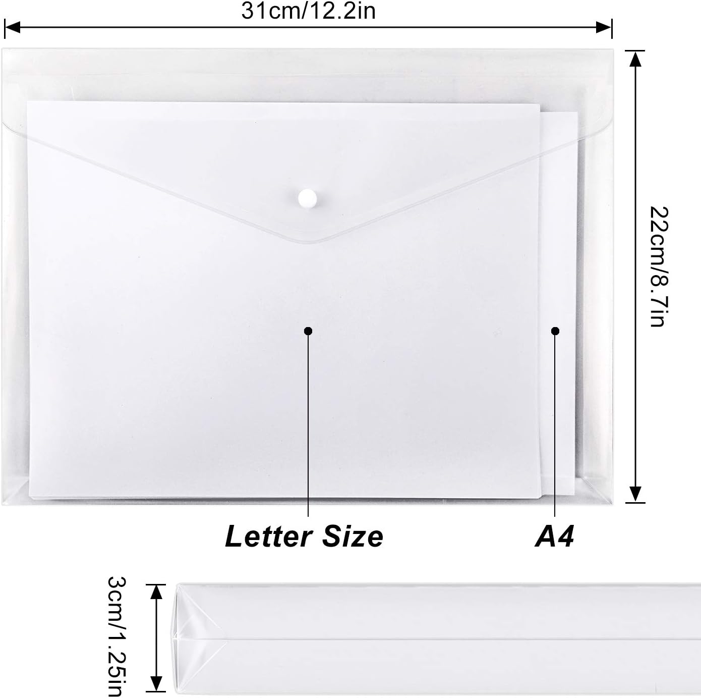 EOOUT 12pcs Clear Folders, Plastic Waterproof Envelope with Snap Button Closure and Expandable Gusset, for Letter Size and A4 Size … : Office Products