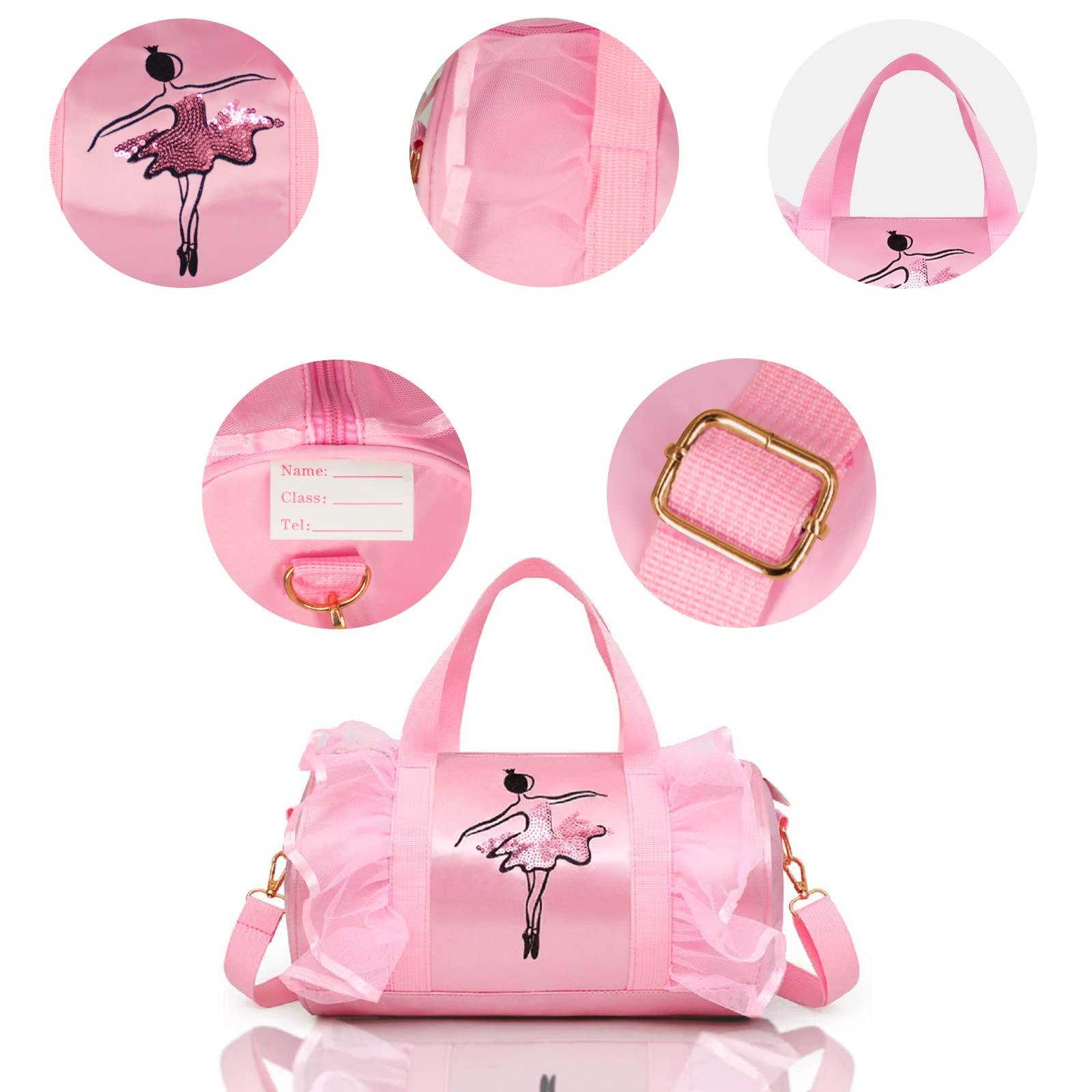 KingBig New in 2024 Cute Ballet Bag Kits Tutu Dress Dance Bag, Girls Personalized Waterproof Duffle Bag with Key Chain Cute Plush hanging Pink ball(Pink)