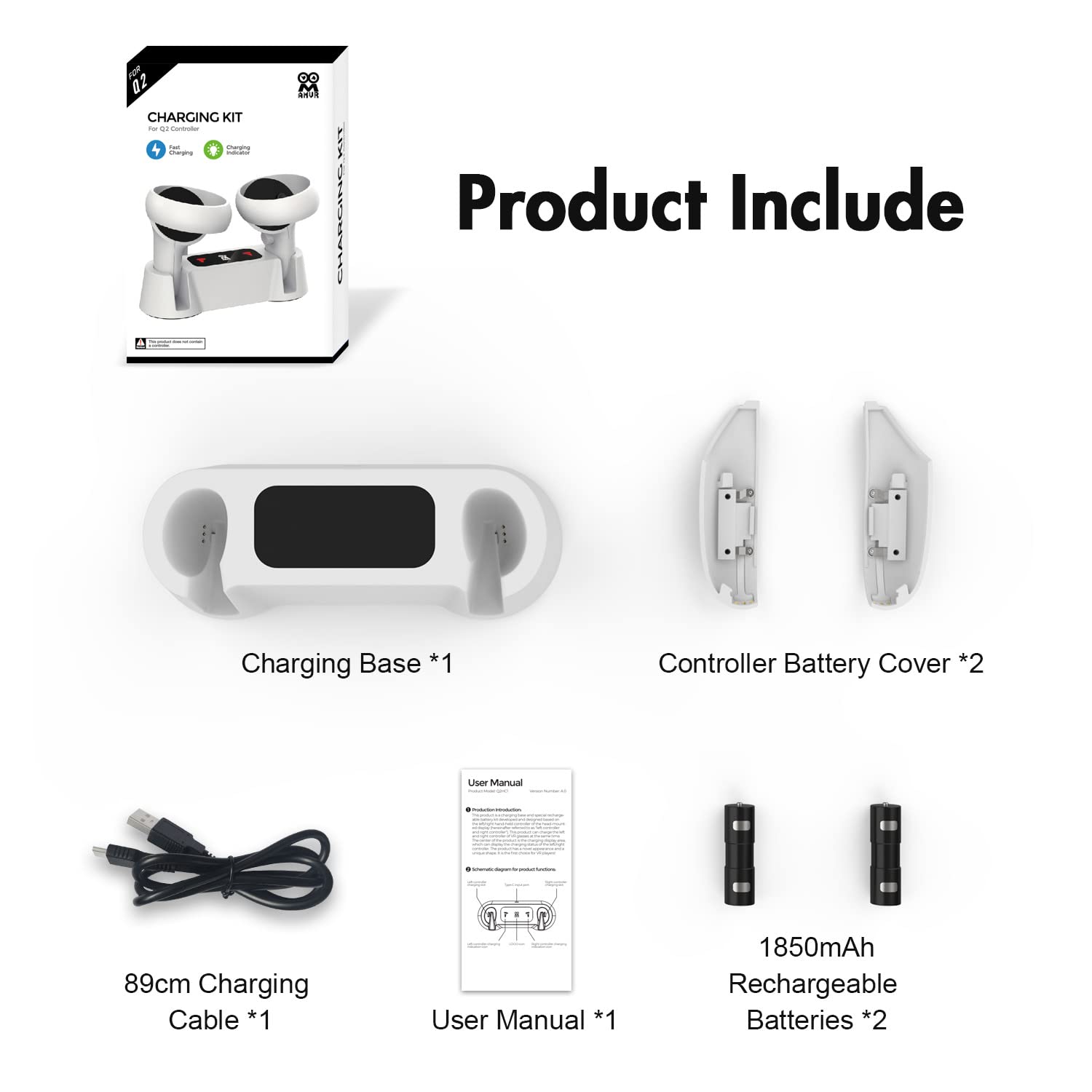 AMVR Charging Dock for Oculus Quest 2 Touch Controllers, Handle Display Holder Mount Station with 2 Rechargeable Batteries and USB-C Cable