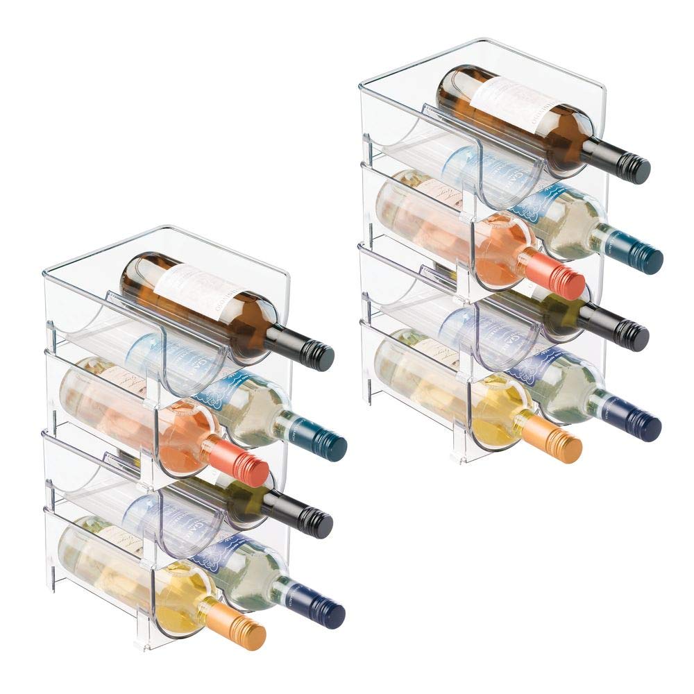 mDesign Plastic Free-Standing Wine Rack Storage Organizer for Kitchen Countertops, Table Top, Pantry, Fridge - Holds Wine, Beer, Pop/Soda, Water Bottles - Stackable, 2 Bottles Each, 8 Pack - Clear