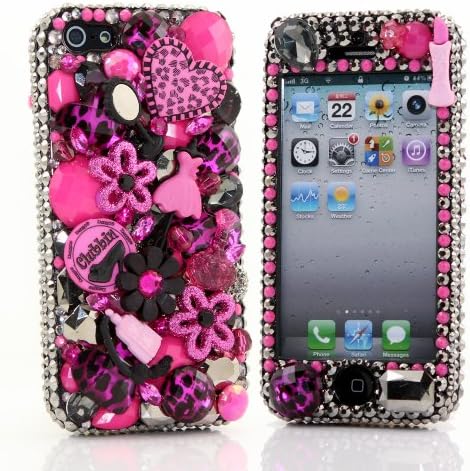 BlingAngels® 3D Luxury Bling iphone 5 5s Case Cover Faceplate Swarovski Crystals Diamond Sparkle bedazzled jeweled Design Front &amp; Back Snap-on Hard Case + FREE Premium Quality Stylus and Water-Resistant Bag (100% Handcrafted by BlingAngels) (Girly Pink and black Design)
