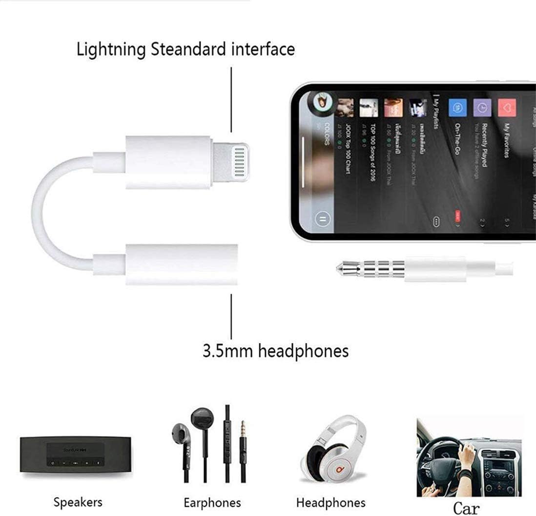 [Apple MFi Certified] Apple Lightning to 3.5 mm Earbuds/Headphones/Earphones Jack Adapter Cord Dongle Aux Cable Converter Accessories Compatible with iPhone 11/Xs/XR/X/8,7/8,7 Plus/ipad-IOS13-2 Pack