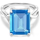 Gem Stone King 10K White Gold Gemstone Birthstone Engagement Ring | Emerald Cut 14X10MM | Wedding Engagement Anniversary Promise Gold Ring For Women | Available In Size 5-9