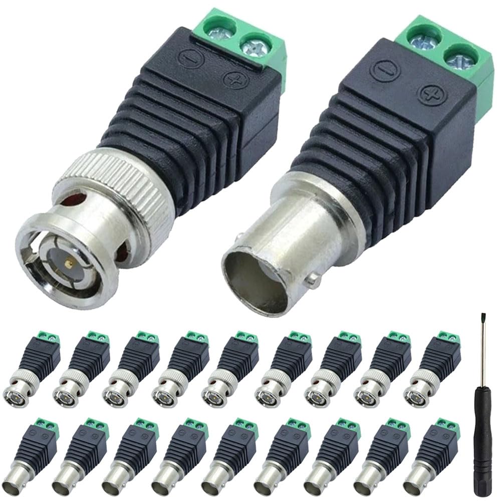 Xiatiaosann BNC Male & Female Balun Connectors, Coaxial Cat5 to BNC, 20 Pack, For CCTV Surveillance Camera, Video Transmission