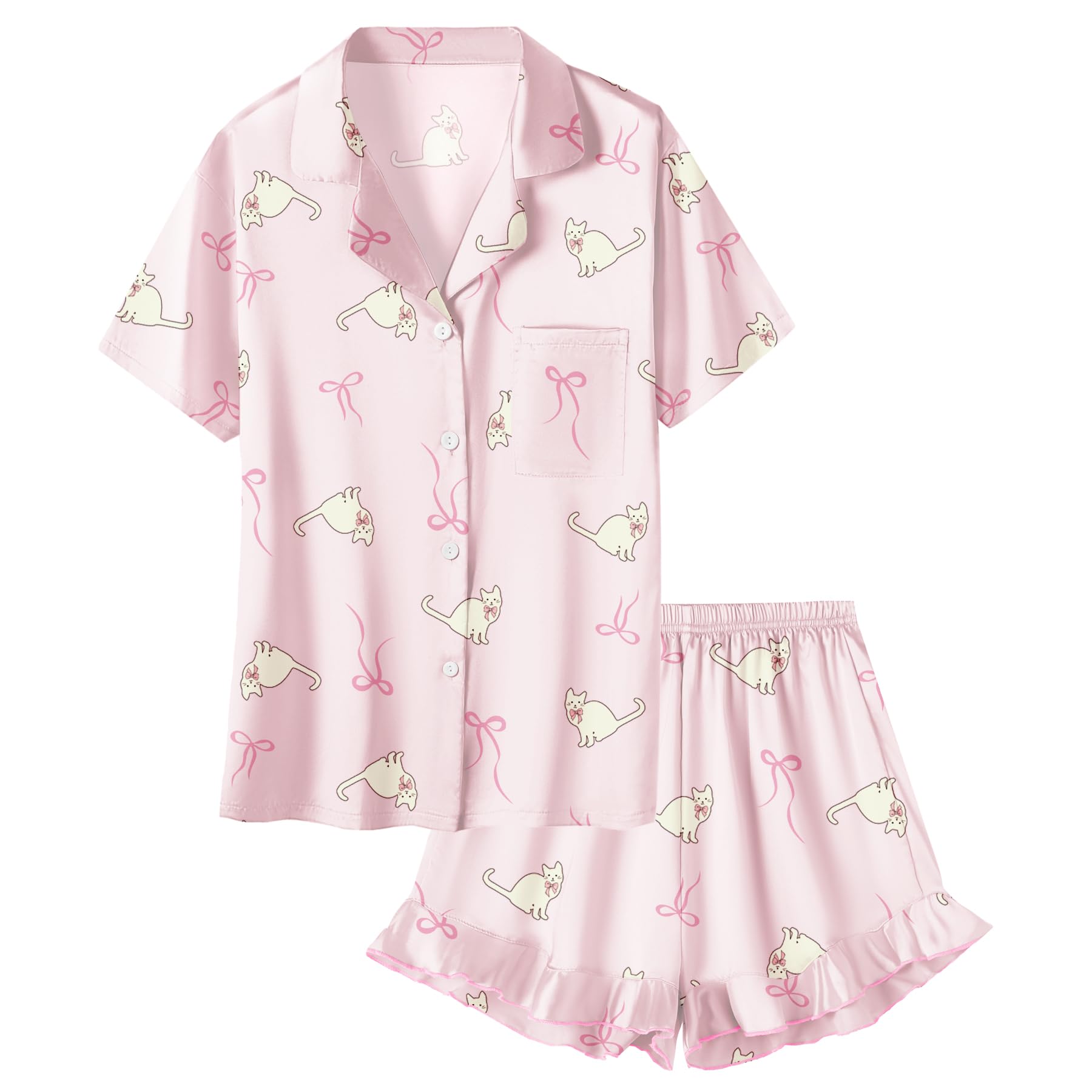 Umeyda Girls Satin Silky Collar V Neck Ruffle Short