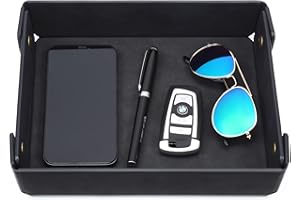 CASIRENA Father's Day Gifts Faux Leather Valet Tray Organizer for Men - Catch-All Tray for Entryway Table Key, Wallet, Watch, Coin Change, Phone, Dresser EDC Dump Jewelry, Bedside Nightstand Desk-top