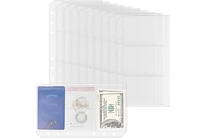 DAJINO 10 Pack Multi-Compartment Zippered Binder Pocket Sleeves for 6 Ring A6 Binder - Frosted Divided Zipper Pouch Money Cash Saving Budget Binder Insert Refill Card Page Protector Loose Leaf Bag (3-Pocket)