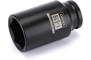 MIXPOWER 1/2" Drive Deep Impact Socket, CR-MO, 1-5/16", 6 Point, Axle Nut Impact Grade Socket for Easy Removal