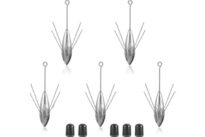 BNQOE 5 Pcs Sputnik Sinkers Surf Fishing Weight, Fishing Equipment Long Tail Fishing Weights Saltwater Surf Casting Sinkers,Fishing Weights Sinkers Spider Weights Surf Casting Sinkers