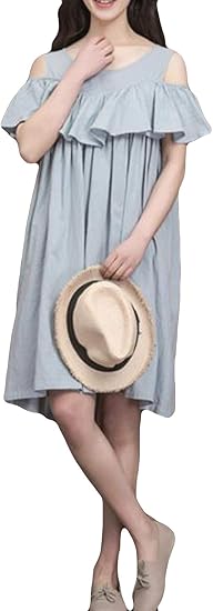 Amazon Co Jp Debangniワンピース Aライン 可愛い 夏服 膝丈 ワンピース トレス 体型カバー 韓国ワンピース フリルスカート オフショルダー 文芸 トレロ 綿 セクソー ワンピース 服 ファッション小物