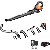 WORX Cordless Leaf Blower, Electric Blowers for Lawn Care with 120 MPH & 3.5 LBS, Long Nozzle Design for Narrow Spaces with Cleaning Attachments, Battery & Charger Included, WG545.1