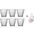 Duralex Picardie Drinking Glasses Set of 6 - Tempered Glass Tumblers with Microfiber Polishing Cloth Classic Design, Easy to Hold Duralex Glasses for Kitchen, Dining Table (5.5 Oz.)