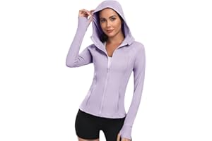 Zyrulix Women's Hooded Athletic Full Zip Workout Jacket With Pockets Running Slim Fit Yoga Sportwear With Thumb Holes
