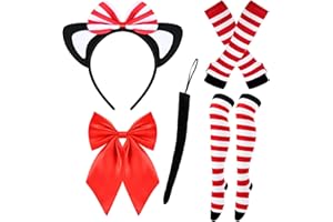 Matiniy 5 PCS Cat Costume Set Include Cat Headband Bow Tail Gloves Knee Socks Tie for Women Girls Halloween Cosplay