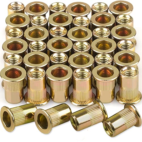Kimllier 50Pcs Rivet Nuts 3/8-16 Rivet Nut Assortment Kit Carbon Steel Flat Head Threaded Insert Nutserts Assort