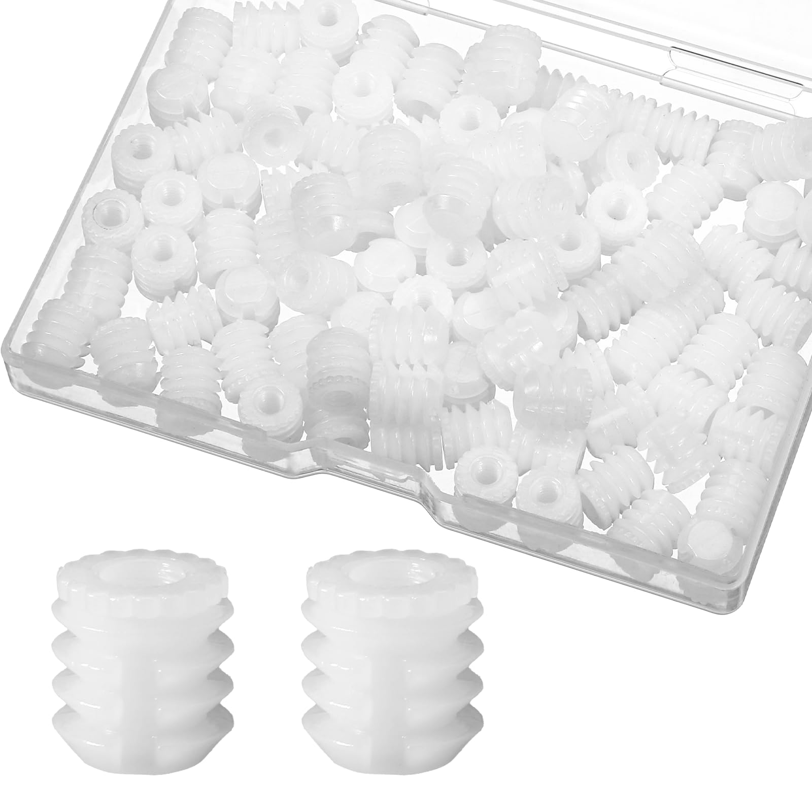 Photo 1 of 100 Pcs Plastic Dowels Pre-Inserted Nuts 0.33"x0.39" Plastic Hinge Dowel Inserts Hinges Positioning Dowels Furniture Fittings for Cabinet Door Connections
