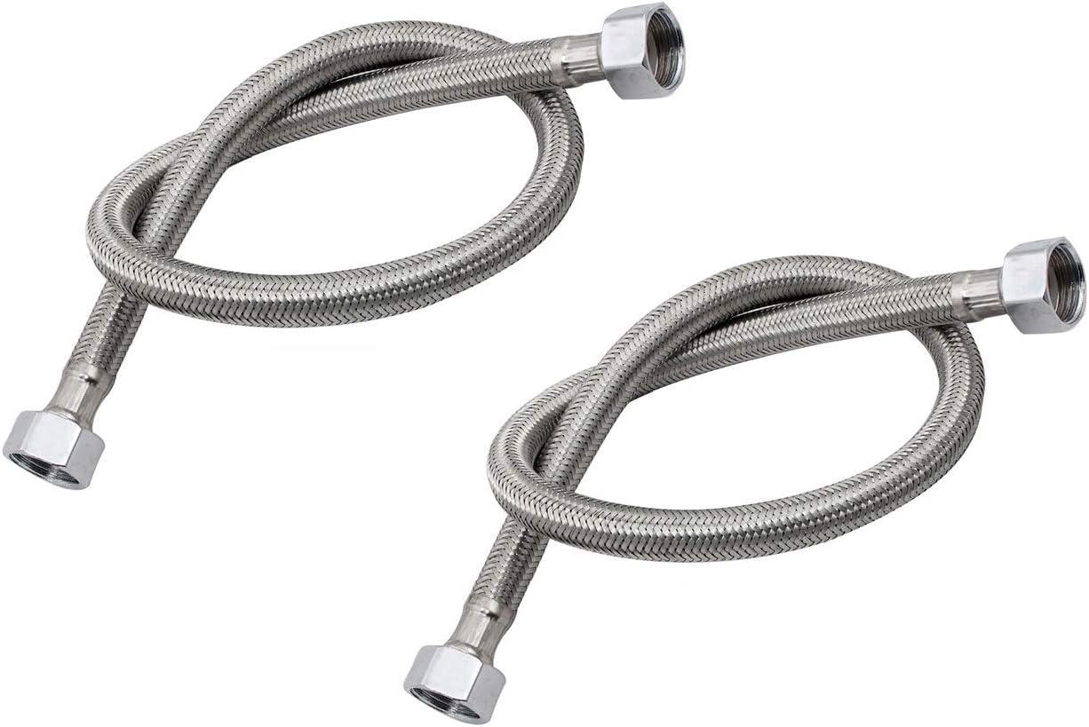 Homovater 2 X Flexible Chrome Water Hose, 1/2" BSP (500mm) Bathroom and Kitchen Basin Monobloc Mixer Water Connection Tap Flexi Hose Pipes Tail
