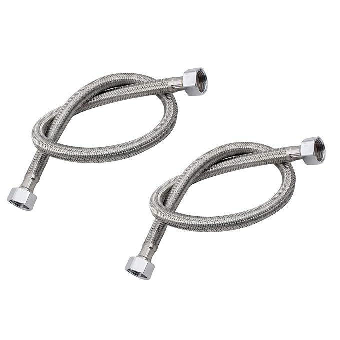 YingQ 2 X Flexible Chrome Water Hose, 1/2" BSP (800mm) Bathroom and